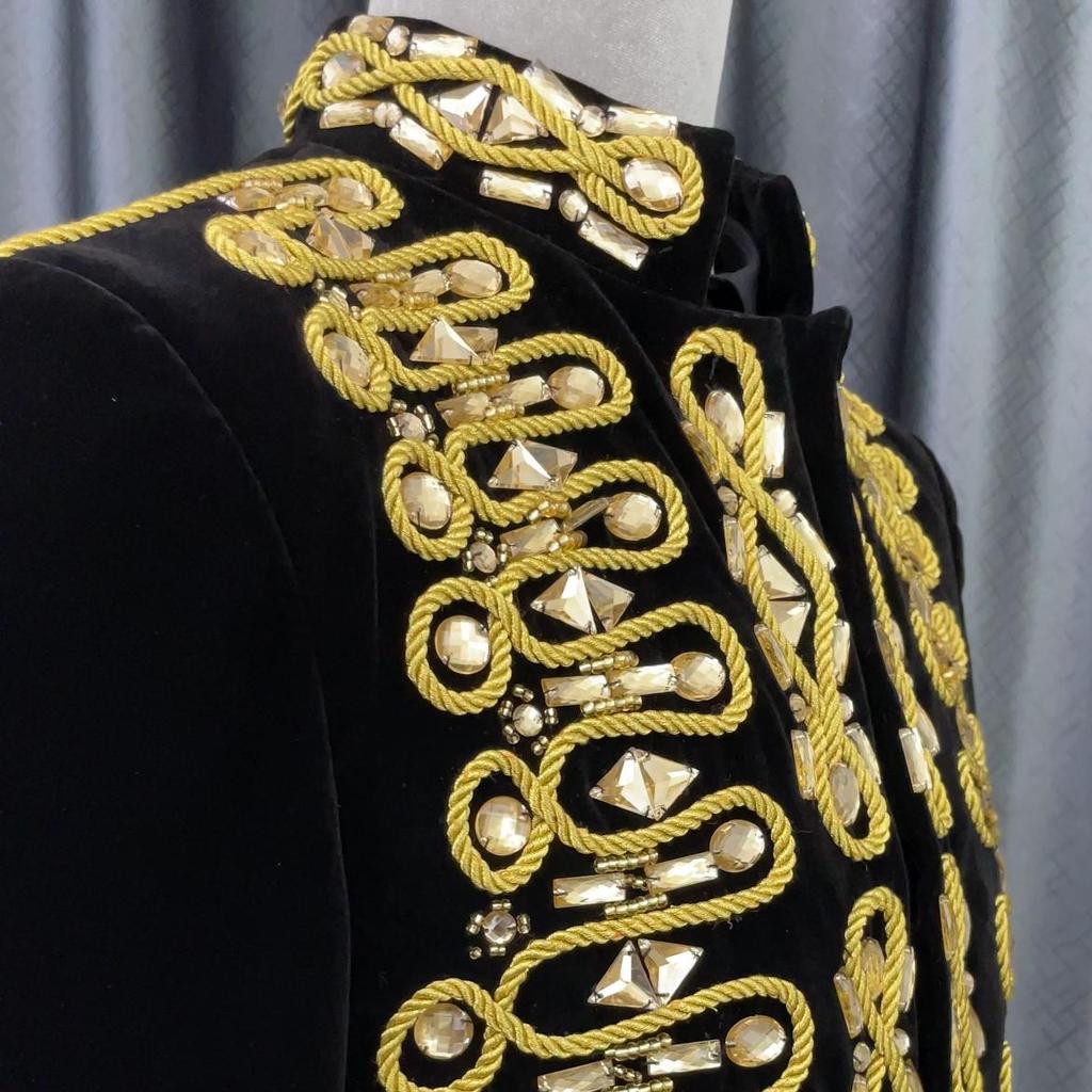 PYJTRL Męska marynarka z kryształkami z czarnego złota z haftem