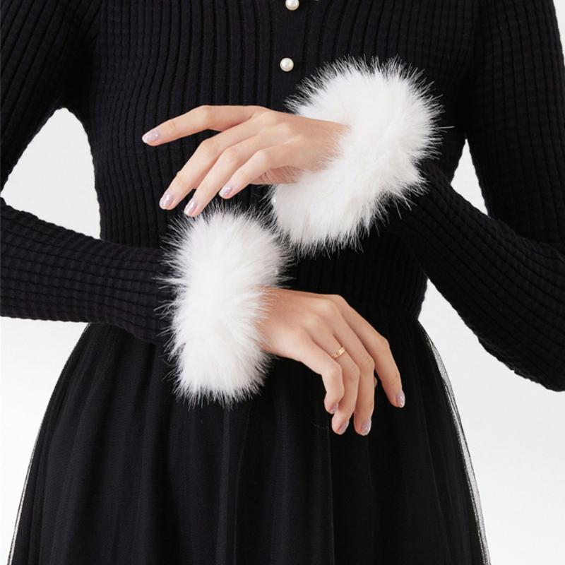 White plush hand decoration wrist cuff furry feather short fake sleeves performance costumes props accessories