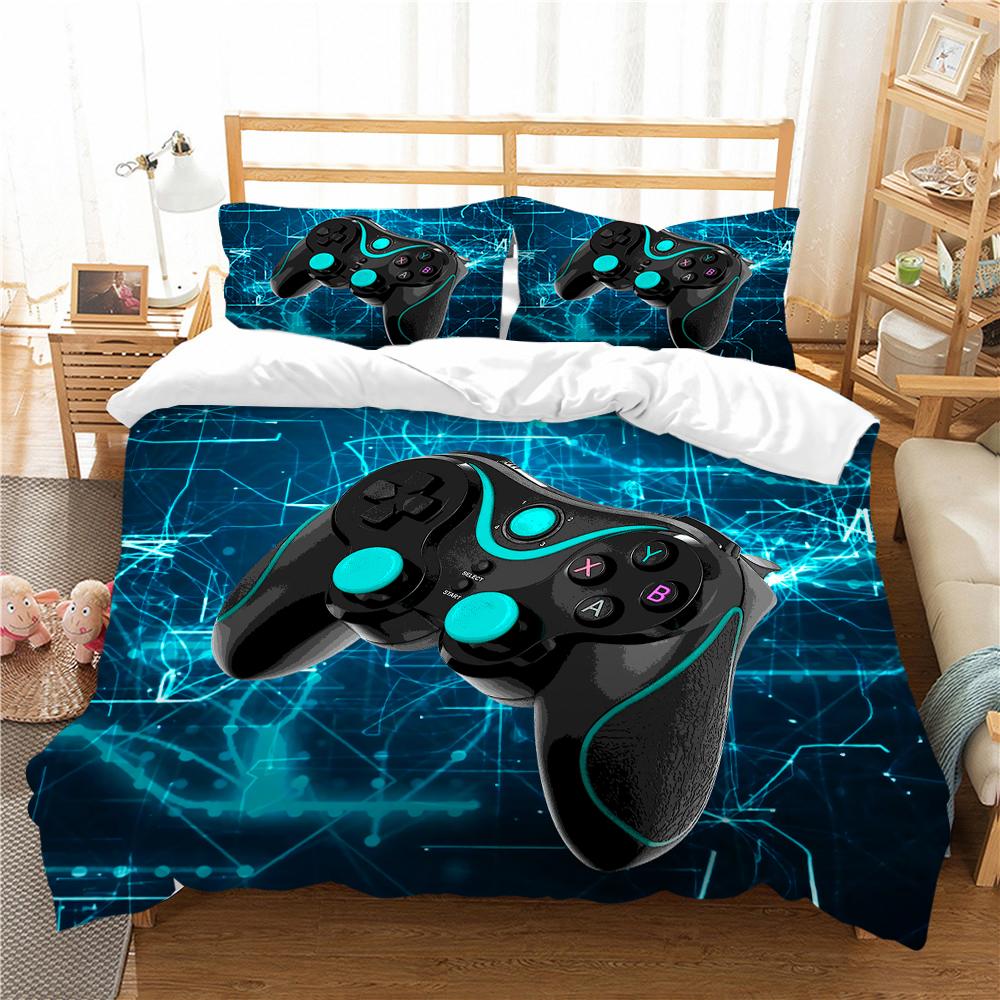 3D Technology Gaming Console Series Bedding Set with High-definition Digital Printing Game Handle, Down Duvet Cover and Pillowcase 2/3 Pieces