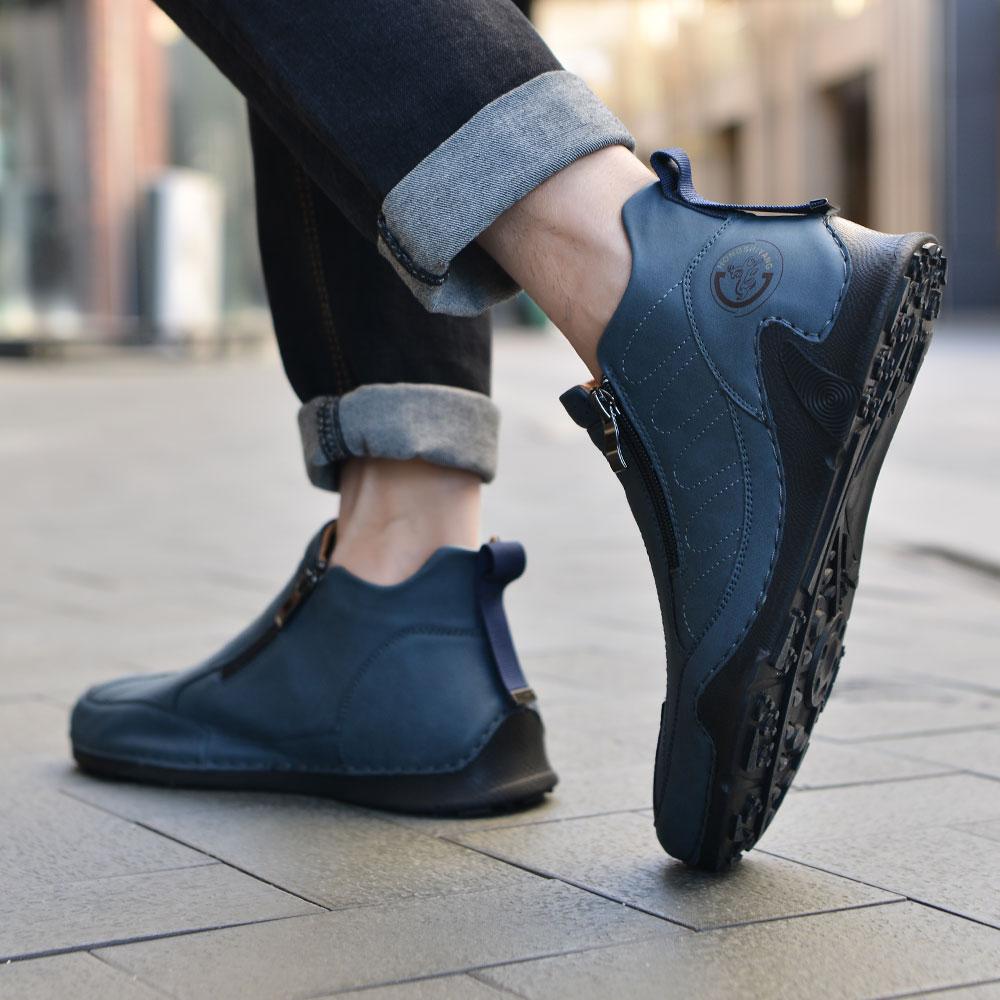 Outdoor Zip Shoes Men Leather Sneakers Man Travel Casual Shoes Leisure Walking Shoes Fashion Sneakers