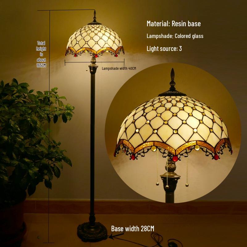 Retro Nordic Style Tiffany Floor Lamp - Colored Glass Light for Living Room, Bedroom, or Study.