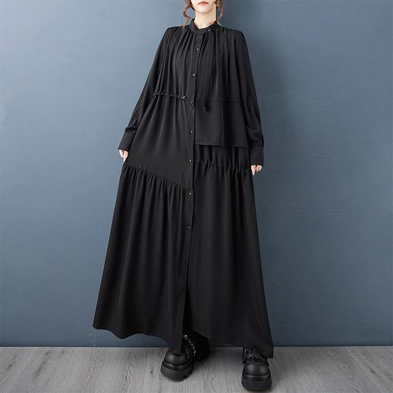 Long Sleeve Plus Size Vintage Black New In Dresses for Women Casual Loose Spring Autumn Shirt Dress