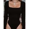 Body s dlouhým rukávem Dámské Body Streetwear Fore Fair Sexy Body Čtvercový výstřih Pouzdrové Rozkrok Základní Černé Overaly Top