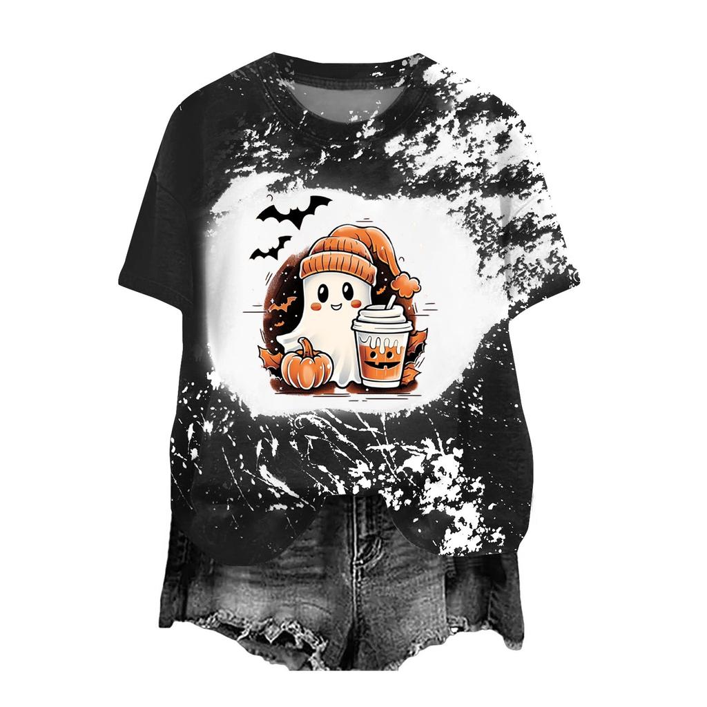 Halloween Shirts for Women Cute Shirt Fall Tshirt Gradient Graphic Tees Casual Short Sleeve Tops