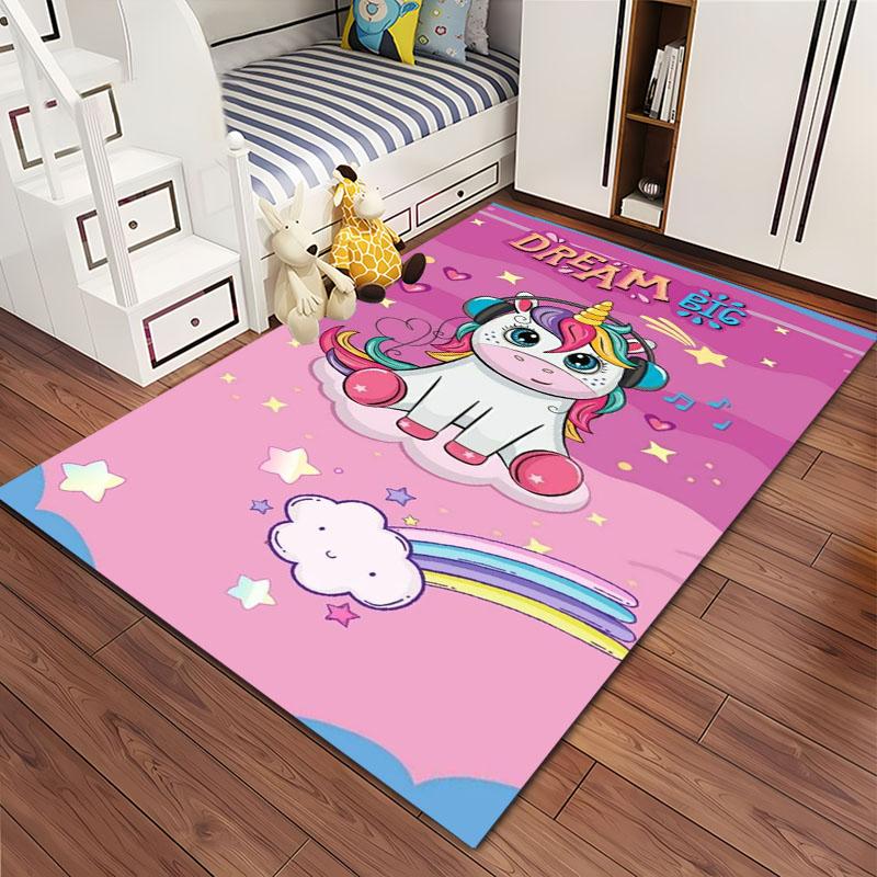 Cute Unicorn 3D HD Cartoon Area Carpet,Rug for Living Room Tapete for Bedroom Sofa Kitchen Doormat Decor,Kids Non-slip Floor Mat