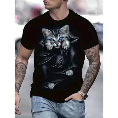 Neues Herren Neuheit 3D Katze Vollprint T-Shirt Lässig Mode Lustig Kurzarm T-Shirt Unisex Oberteil Sommer Übergroß Streetwear T-Shirt