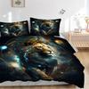 3pcs Lion's Cosmic Journey Print Bedding Set (1 Cover + 2 Pillowcases, Without Inserts), This Printed Bedding Set is Soft and