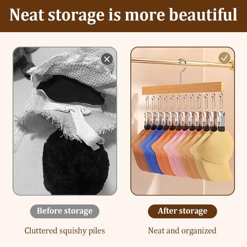 Multifunktionaler Holz-Kleiderbügel Hutaufbewahrungsständer Sockenklammer 360° drehbarer Schrankbügel Platzsparender Organizer für Hemden T-Shirts