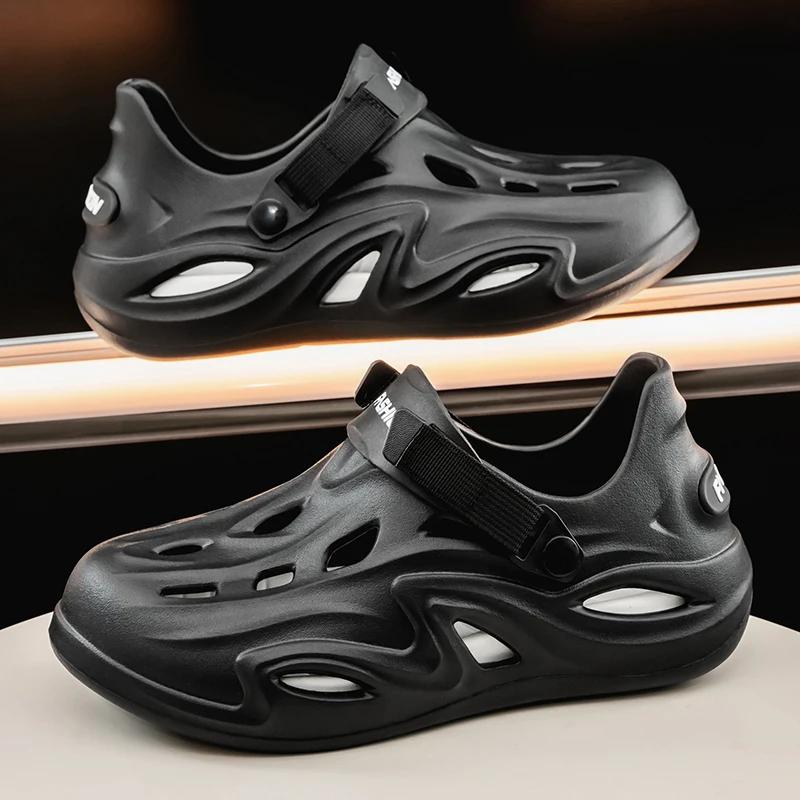 New Mens EVA Water Proof Shoes Summer Men's Solid Colors Hollow Slippers Men Slip-on Soft Sandals Man Outdoor Non-Slip Slides