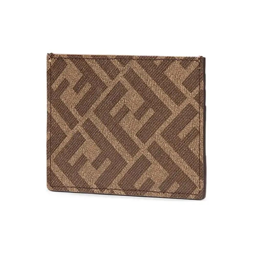 FENDI FF Monogram Canvas Card Holder Unisex Couple's Style Brown