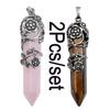 Mode natürliche Kristall sechseckige Säule Vintage Legierung Rose Anhänger Amethyst Kristall Halskette