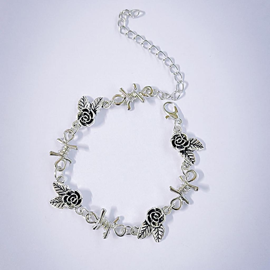 Victorian Style Rose Flower Link Bracelet Chic Florals Charm Hand Chain for Ladies Women's Alternative Occult Jewelry