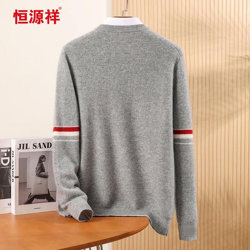 Hengyuanxiang Men's 100% Cashmere Thickened Round Neck Sweater