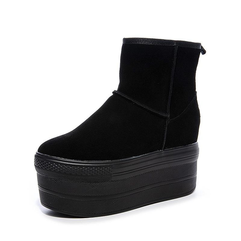Women's Snow Boots, Frosted Leather Snow Boots, Muffin and Thick-soled Velvet Warm Women's Short Boots