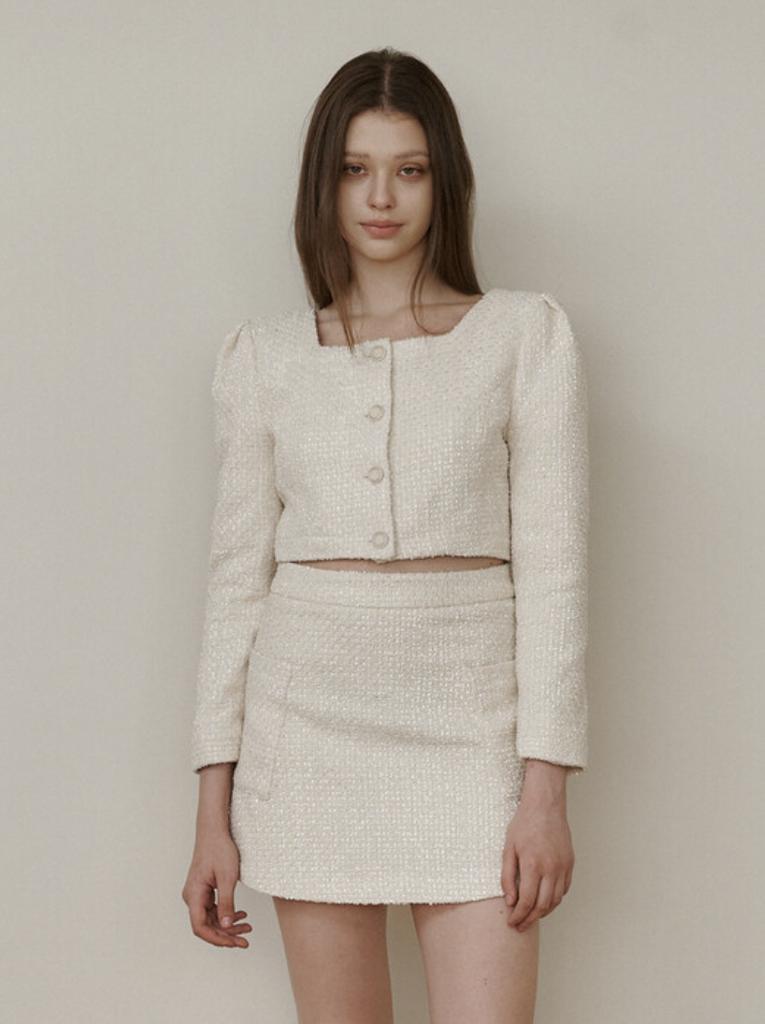 KINDABABY Ivory Pearl Tweed Blouse Jacket