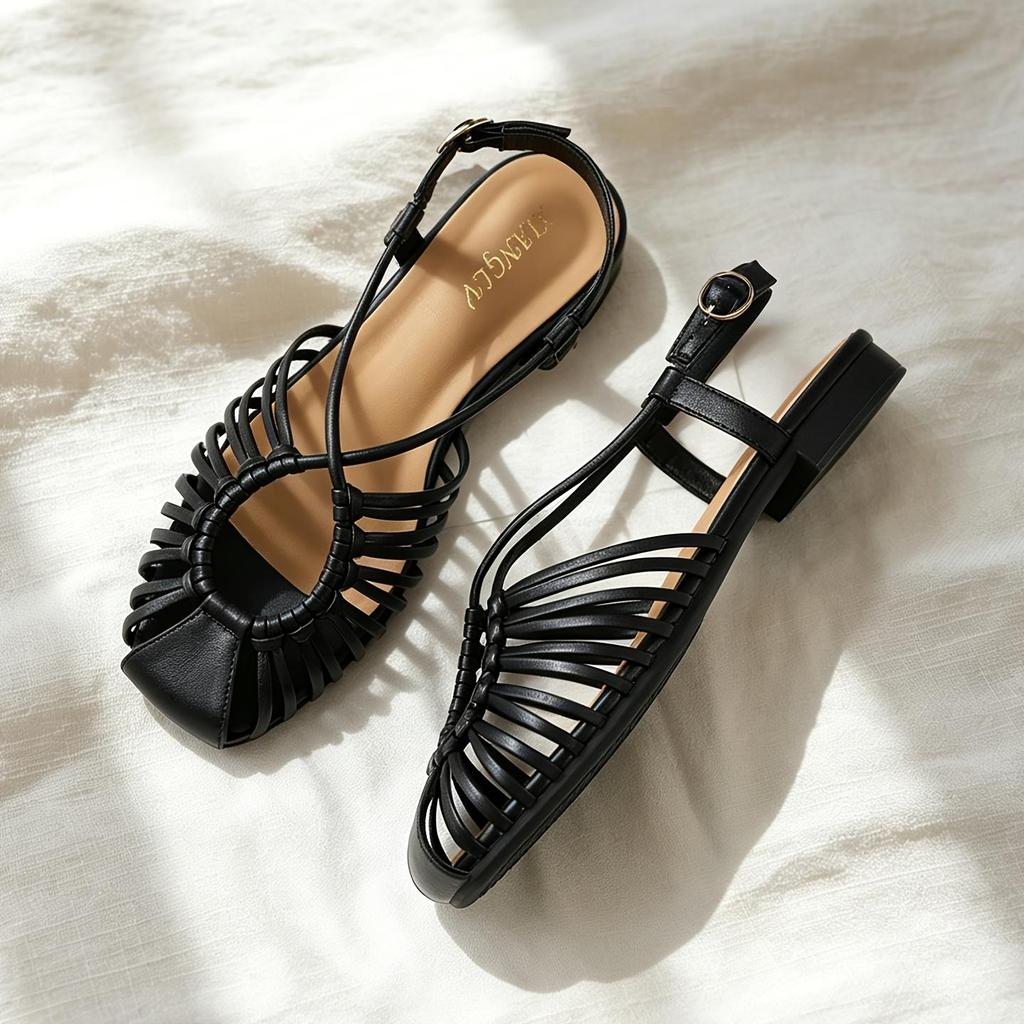 Elegant Roman Flat Sandals for Women, Summer Beach Vacation Style, Woven Thin Straps, Open Toe, Breathable And Comfortable Slippers, Women Shoes