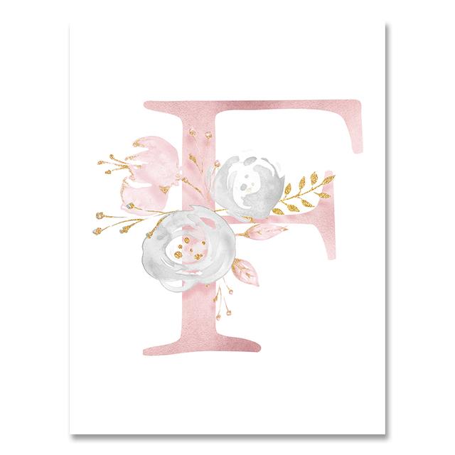 Personalized Poster Baby Name Custom Canvas Painting Nursery Prints Pink Flowers Wall Art Pictures For Girls Room Decoration No Frame