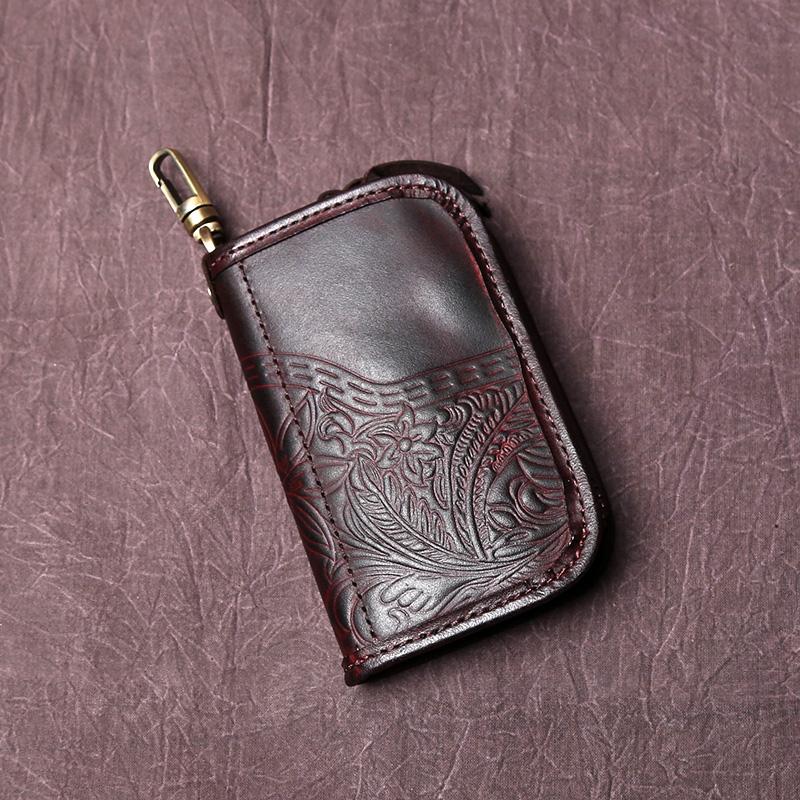 NZPJ Men's Leather Key Bag, The First LayerOf Cowhide, Ladies' Purse, Multi-functional Vintage Vegetable Tanned Leather ID Bag.
