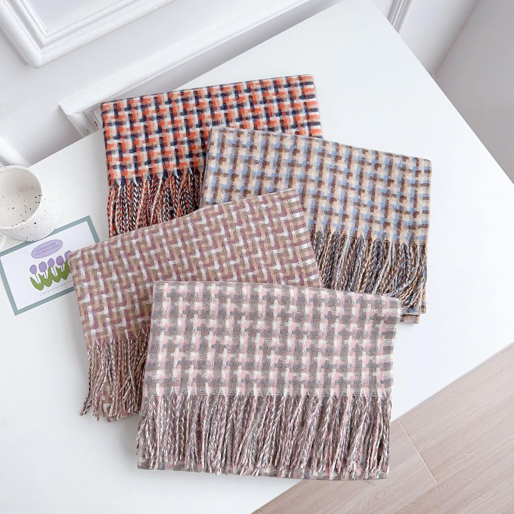 Autumn and Winter Thickened Warm Scarf Contrasting Color Plaid Imitation Cashmere Fringed Versatile Scarf Fashionable Commuter Decorative Shawl