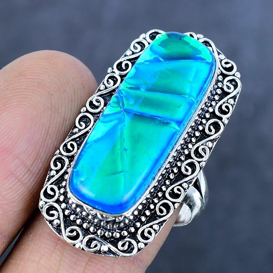 Natural Blue Triplet Opal Gemstone 925 Sterling Silver Jewelry Ring Size 10 g5K45