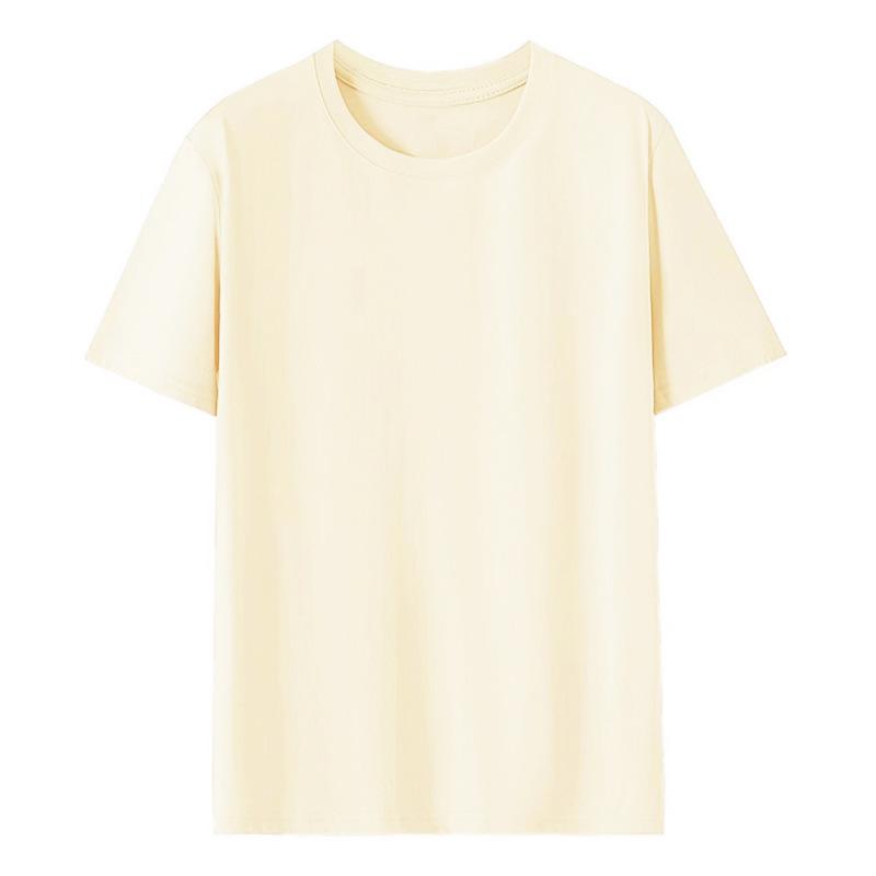 Custom Logo Summer Cotton T-shirt, Loose Round Neck, Short Sleeve, Class Uniform, 190g Ribbed Collar