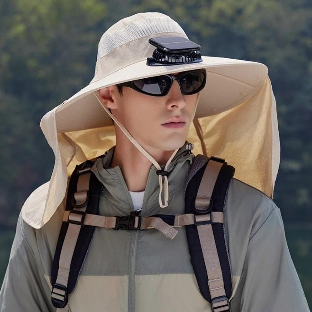 with Shawl Solar Fan Hat Waterproof Fishing Hat Gift Wide Brim Hat  Fishing Activities