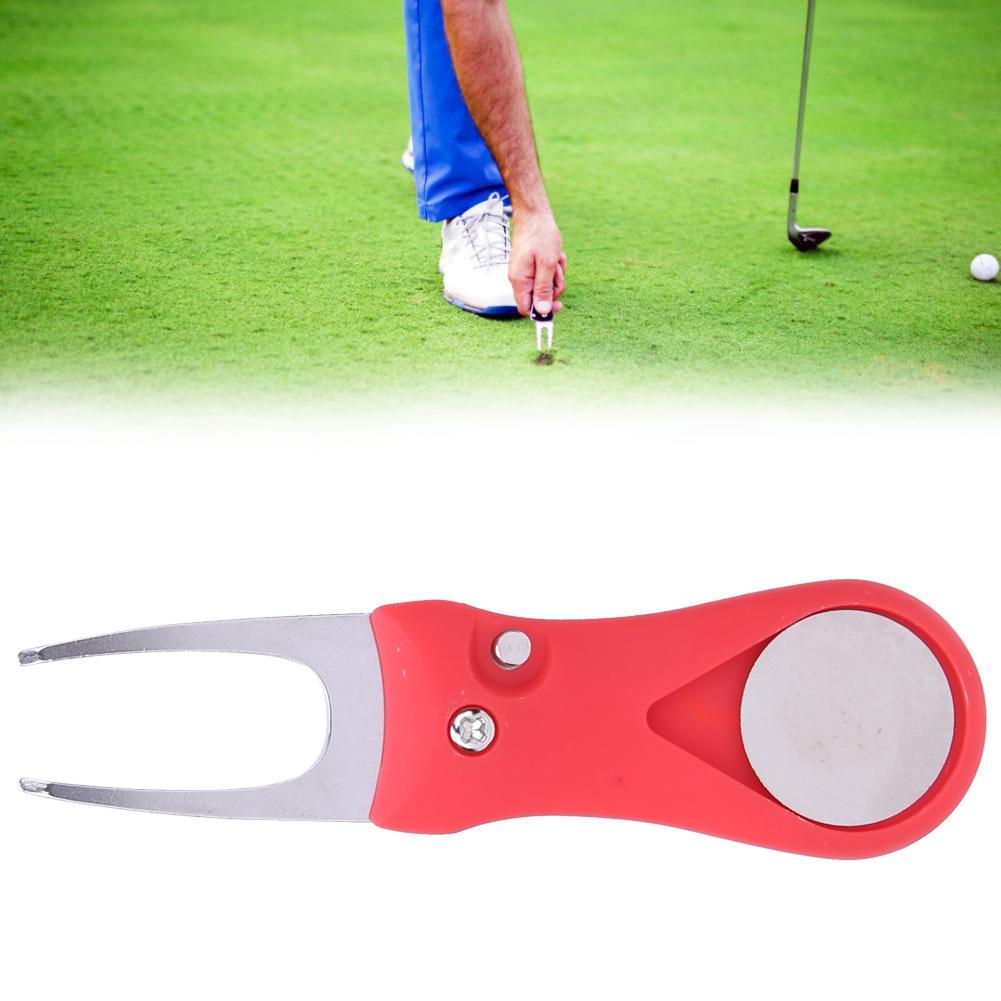 304 Stainless Steel ABS Plastic Handle Golf Spring Divot Repair Pitch Putting Fork Tool for Training PracticingRed