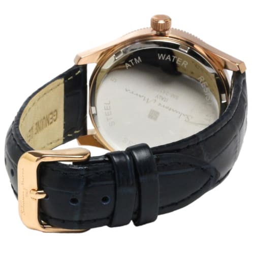 Salvatore Marra Men's Limited Edition Moon Phase Multi-Calendar Watch with 5 ATM Water Resistance, Leather Strap, Pink Gold and Blue SM24110-PGBL