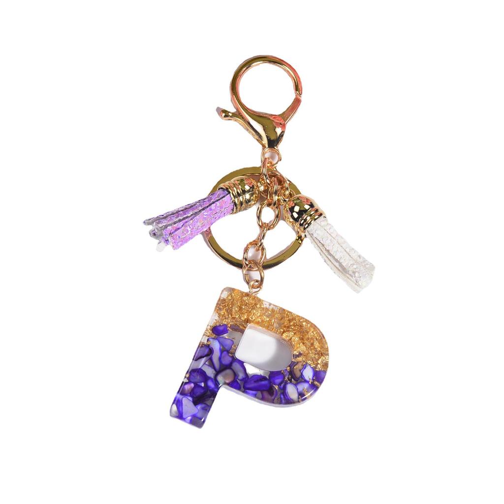 Lila Kristall Epoxid Buchstaben Schlüsselanhänger mit Quaste - Harzschmuck Anhänger Charm