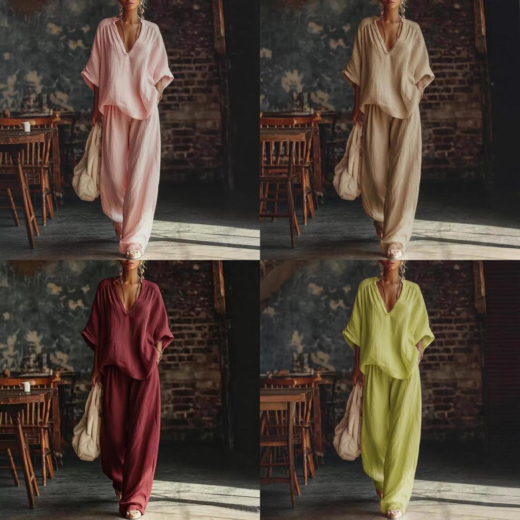 Summer Womens Casual Twopiece Set With Cotton Linen Fabric For Comfortable Daily Wear
