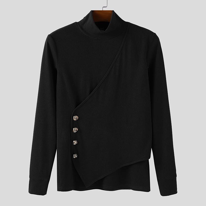 

INCERUN Осенние мужские футболки с высоким воротом и длинным рукавом, с боковым перекрестом, асимметричные, топы, майки M