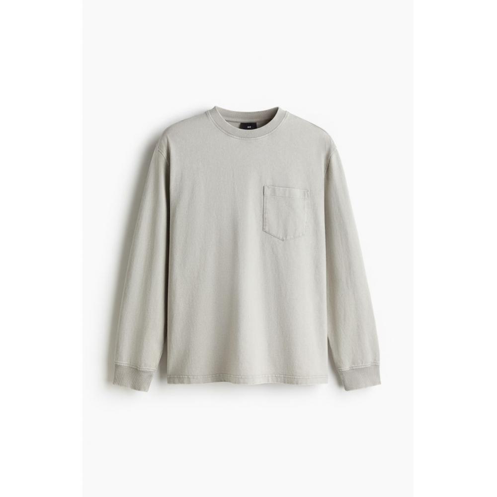 H M wasHed Look Jersey Top Loose Fit Dusty Green