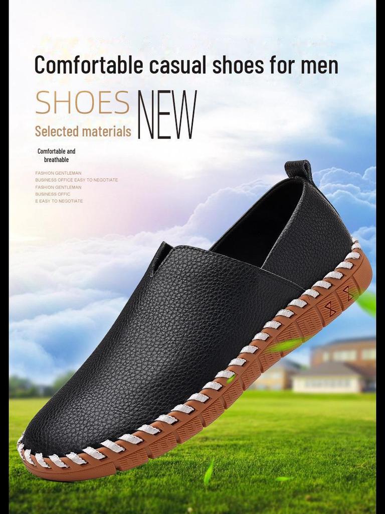 Zapatos Casuales Slip-On de Cuero Sintético de Punta Redonda para Hombre de Talla Grande