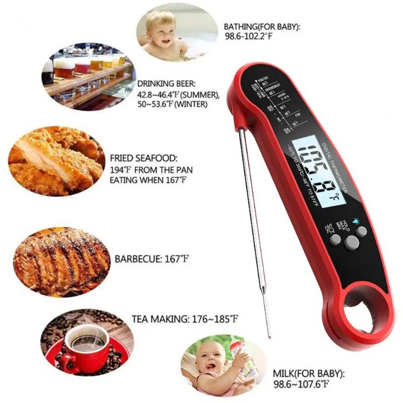 Klappbares Lebensmittelthermometer mit LCD-Hintergrundbeleuchtung, genaue Temperaturmessung, Küchenbedarf zum Kochen