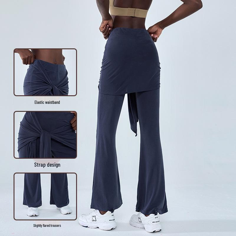 Dual-Layer Tie-Up Flare Yoga Pants - Slimming Pilates Leggings