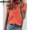 IHUASU Women's Fashion Casual Solid Color Print Short Sleeve V Neck Blouses & Shirts
