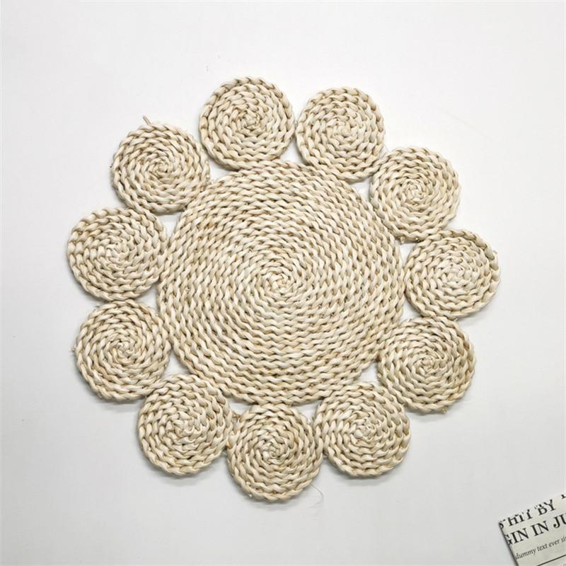 15" New Pastoral Style Grass Woven Flower Mats Hand Woven Corn Skin Meal Mats Home Thickened Insulation Pad Homestay Mat