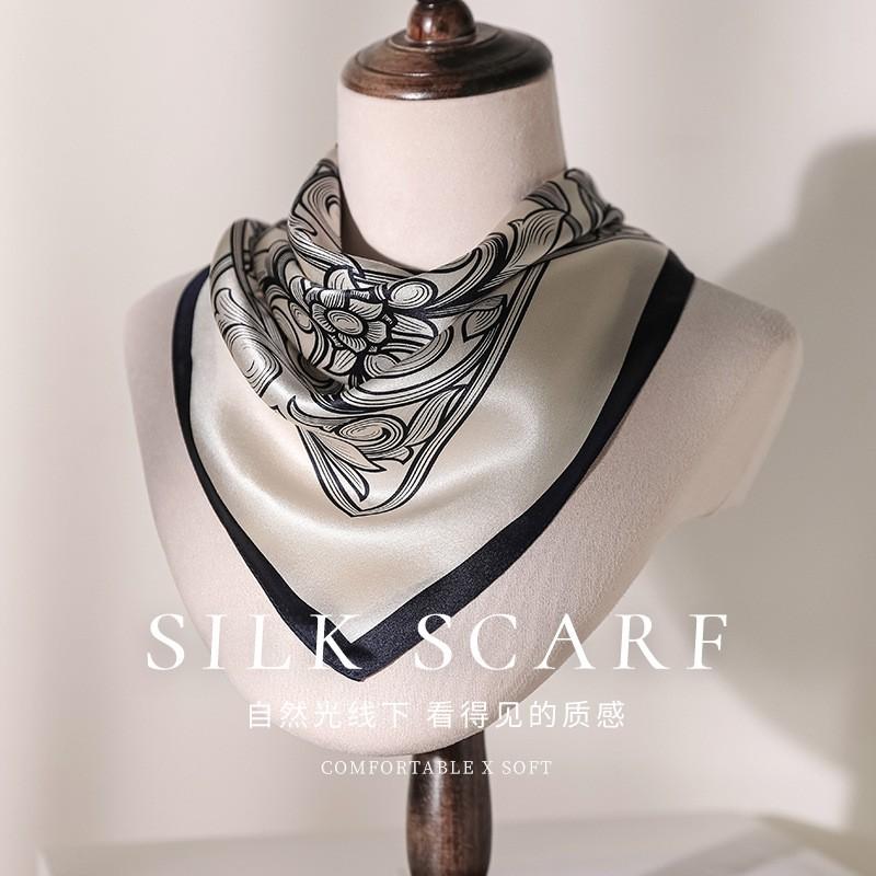 100% Pure Silk Square Scarf Women Lightweight Fashionable Office Accessory Printed Elegant Wrap