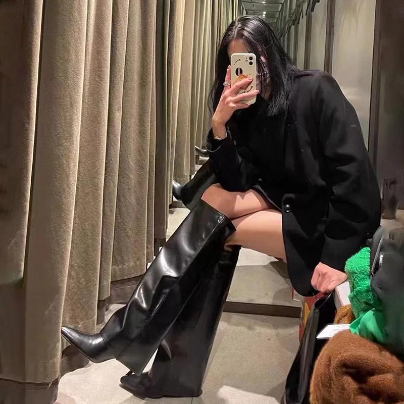 Módní dámské boty Špičaté špičky Tenké podpatky Stylový design Vysoké šněrovací kozačky na vysokém podpatku pro ženy Volnočasové Banketové 2025 Nové vysoké kozačky