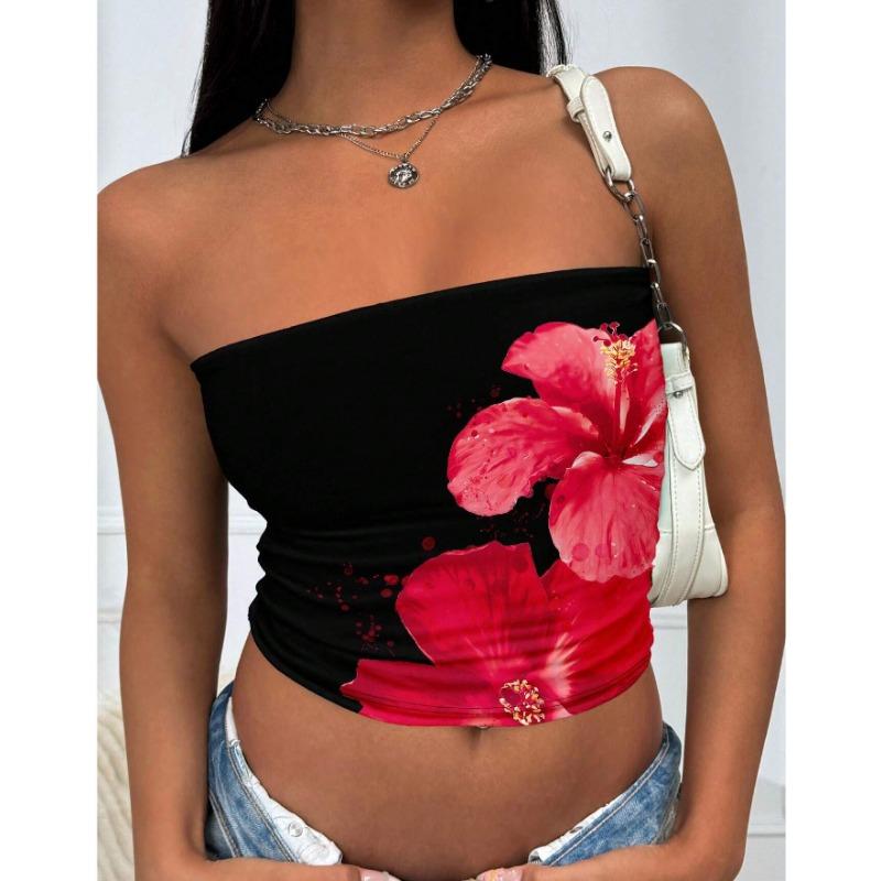 Mode Ärmelloses Bedrucktes Sommer Schlauchtop Lässig Elegant Figurbetontes Kurzes T-Shirt Lässige Einfache Crop Tops Damen Streetwear Trägerloses Top Damenbekleidung