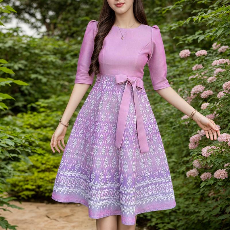 ZANZEA Robe d'été décontractée pour femme, col rond, manches courtes, imprimé patchwork