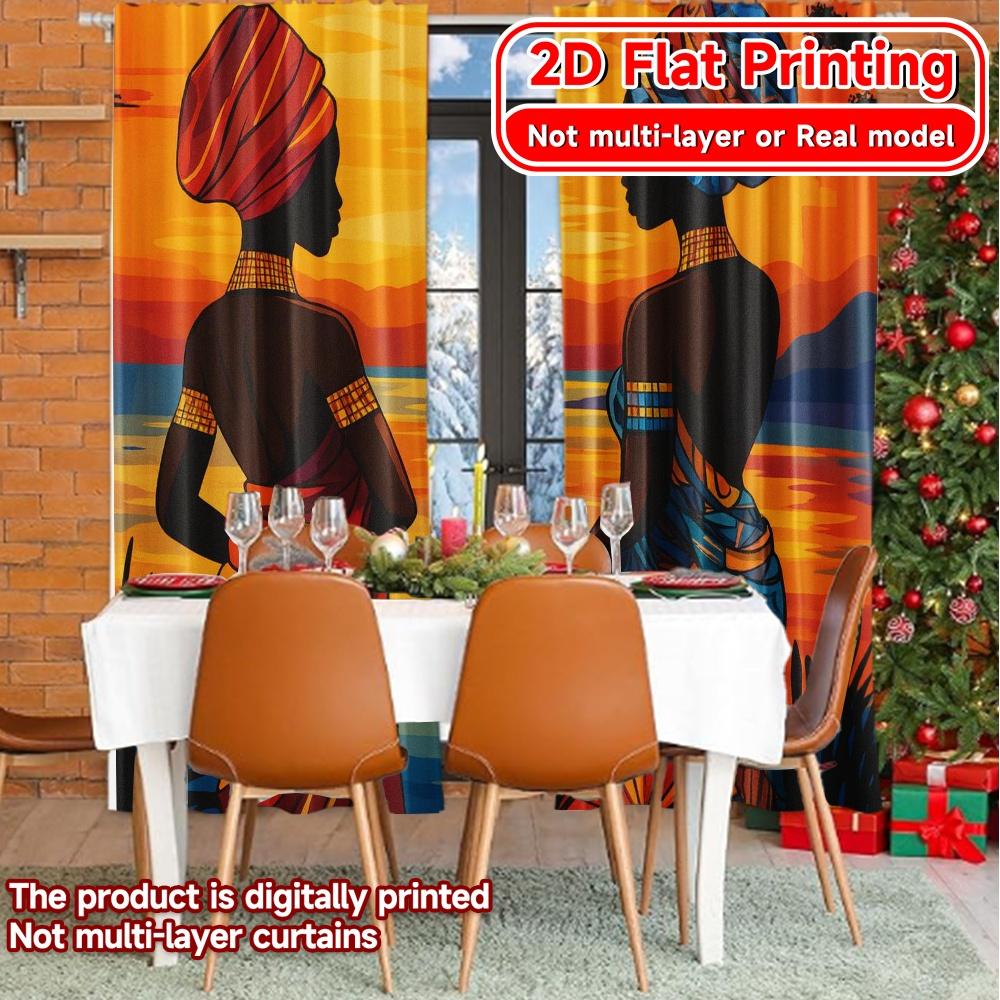 Flat Printing African Twilight Chic Creative Curtains Versatile Durable Polyester All Ldeal Room Set Of 2 Made
