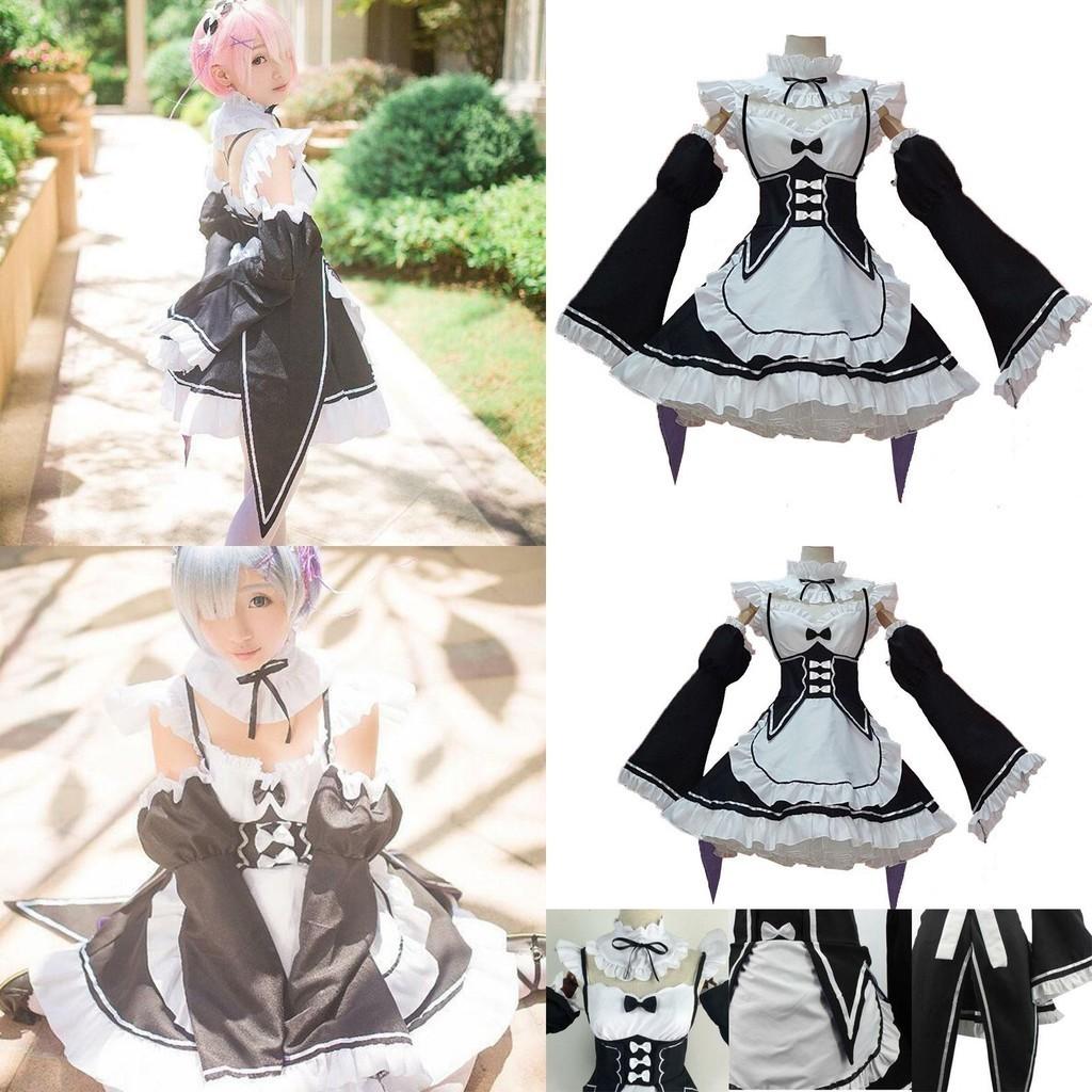 Exquisite Rezero Kara Hajimeru Lsekai Seikatsu Twins Ram/rem Maid Dress Cosplay Costume With Perfect Stitches