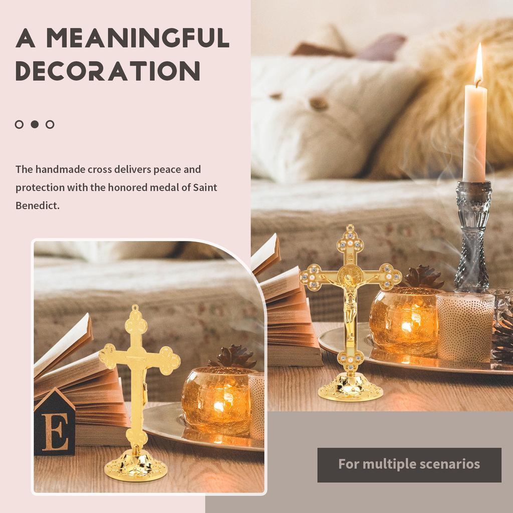 Versatile Standing Crucifix With Base Alloy Cross For Home Chapel Decoration And Religious Gifts
