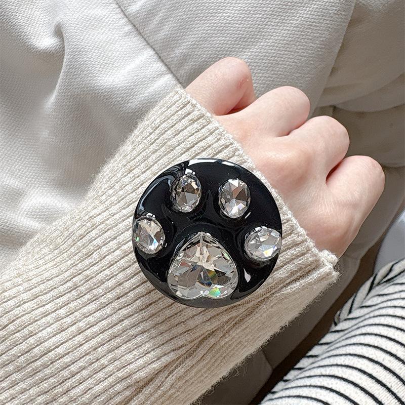 Rhinestone Cat Claw Solid Color Ring Round Telescopic Mobile Phone Airbag Bracket Paste Niche Girl Decoration