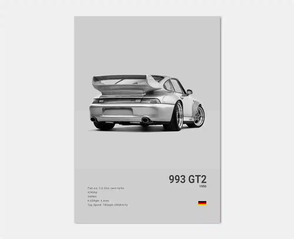 Pop Black And White German Luxury Sports Car Poster Wall Art 911 GT3 RS Turbo Canvas Print Garage Living Room Decor