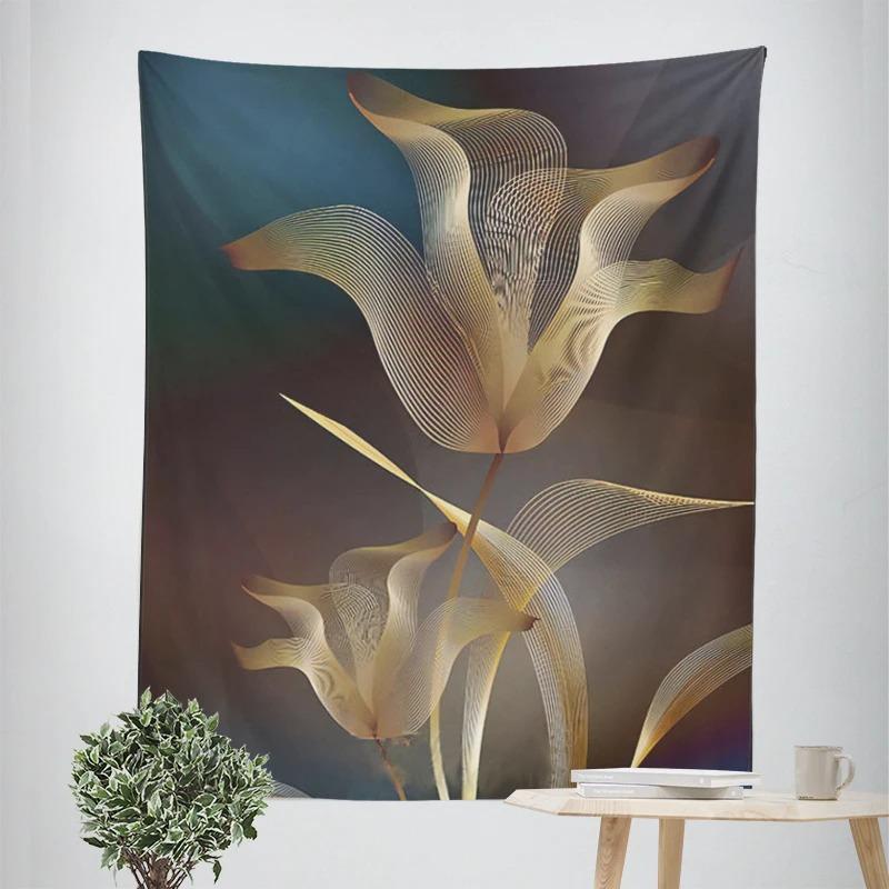 Simple Golden Floral Decorative Tapestry Home Wall Decor Office Living Room Tapestry