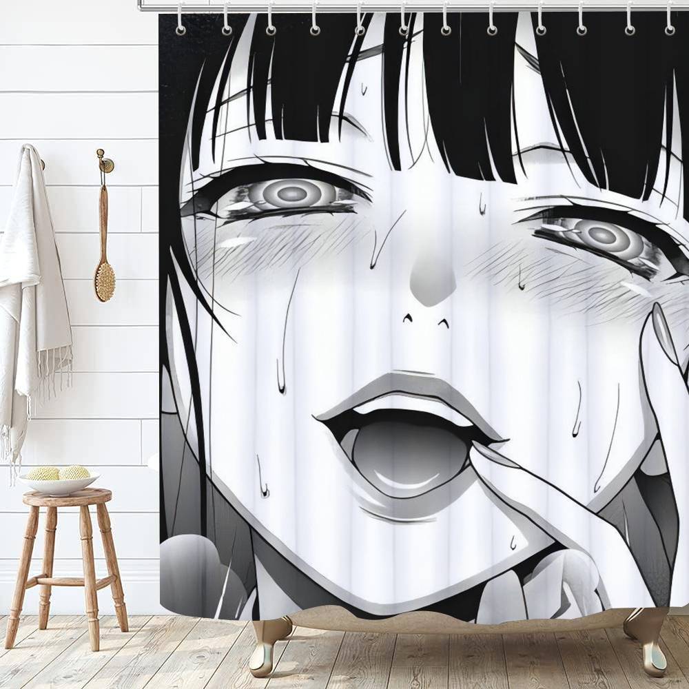 A-Ahegao M-Manga Girl  Shower Curtain Outdoor Scenery Summer Vacation Bathroom Decor Holiday Polyester Bath Curtain with Hooks