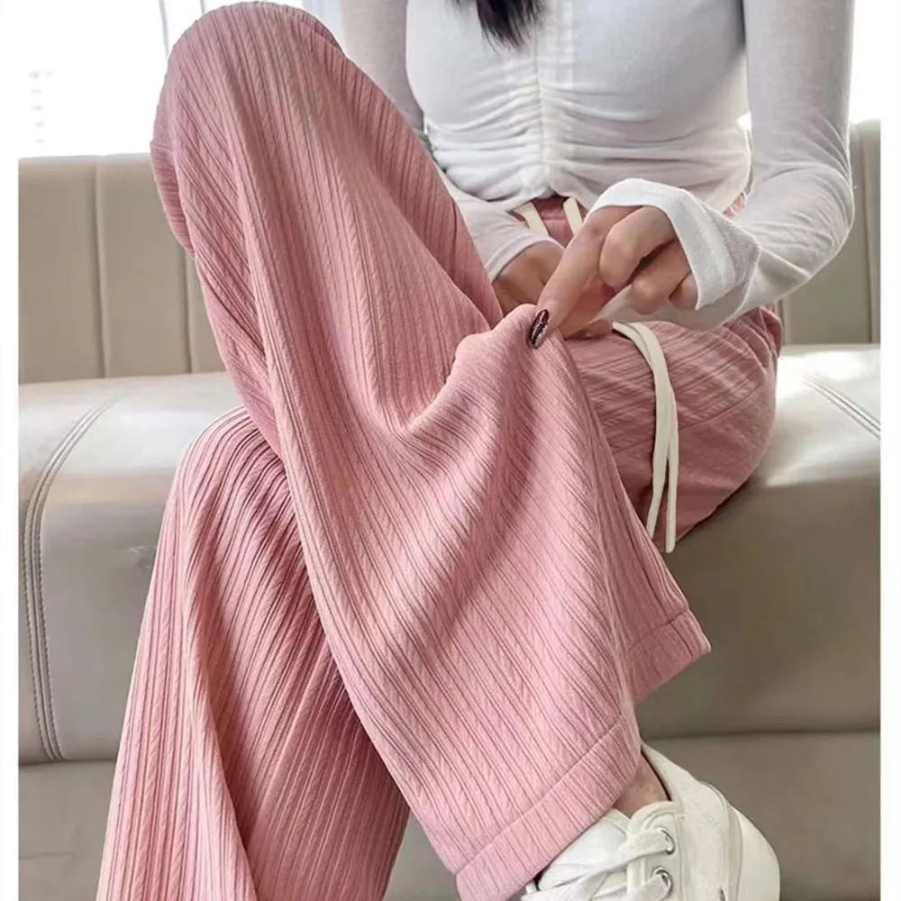 Summer Bubble Milk Puff Cloud Pants Women High Waist Draped Narrow Straight Casual Pants Cloud Puff Wide Leg Pants