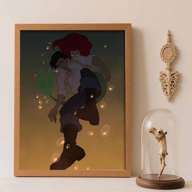 Disney Diamond Painting Kit Unframed, The Little Mermaid Ariel Prince Eric, Classic Style Home Decor Craft, Perfect Gift Idea Round 20x30cm